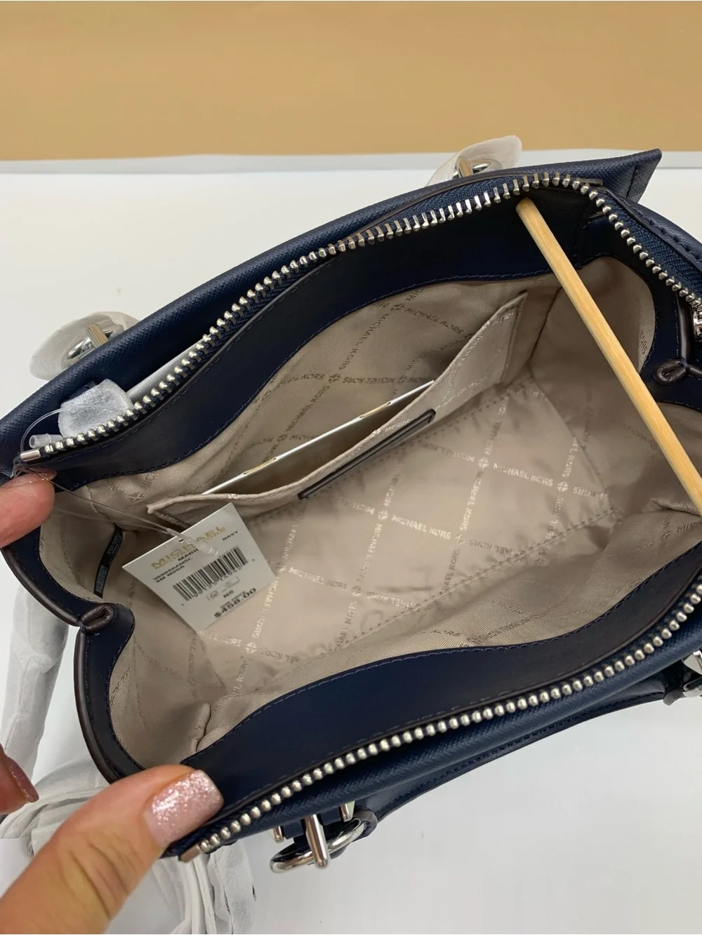 Michael Kors Marilyn Navy Floral Applique Satchel - Picture 11 of 15